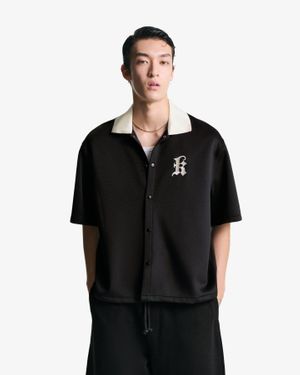 Bershka Embroidered Short Sleeve Boxy Fit Shirt - Black