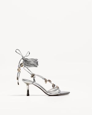 Bershka Tied High-Heel Sandals With Rhinestones - White