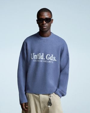 Bershka Printed Jacquard Sweater - Blue