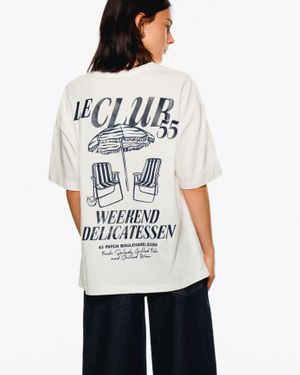 Bershka Printed Short Sleeve Oversize T-Shirt - White