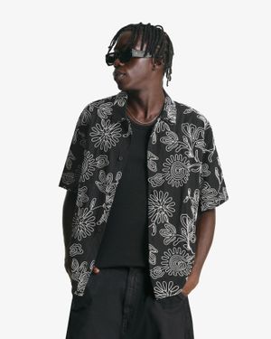 Bershka Embroidered Short Sleeve Shirt - Black