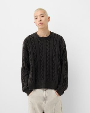 Bershka Cable-Knit Sweater - Black