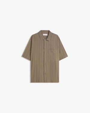 Bershka Textured Striped Short Sleeve Shirt - Natural