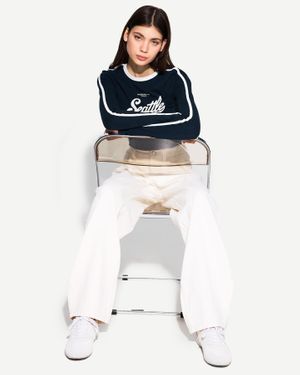 Bershka Long Sleeve T-Shirt With Print - Blue