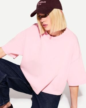 Bershka Heavy Cotton Boxy Fit Short Sleeve T-Shirt - Pink