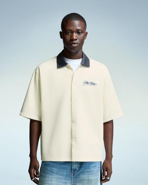 Bershka Embroidered Short Sleeve Shirt - Natural