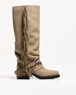 Bershka Flat Boots With Fringed Pants - Multicolor