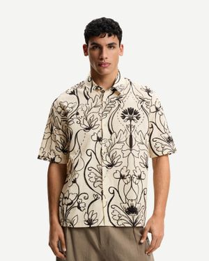 Bershka Printed Short Sleeve Shirt - Natural