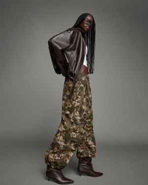 Bershka Printed Parachute Cargo Pants - Black