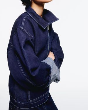 Bershka Denim Overshirt With Seam Detail - Blue