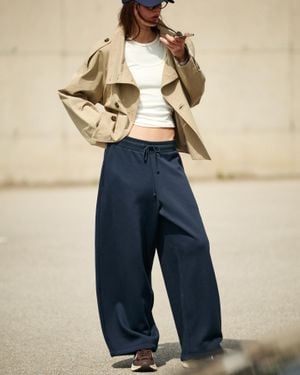 Bershka Plush Barrel Pants With Stoppers - Blue