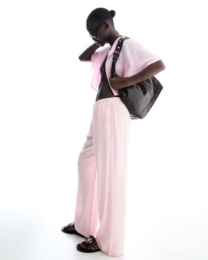 Bershka Linen Blend Pants With An Elastic Waistband - Pink