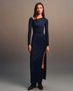 Bershka Asymmetric Long Sleeve Midi Dress - Blue