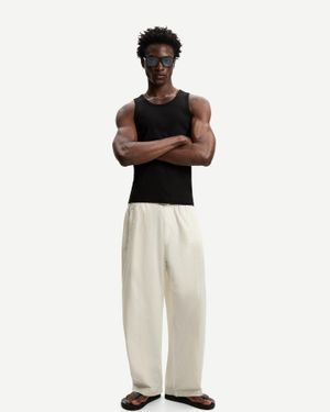 Bershka Super Baggy Fabric Striped Pants - White