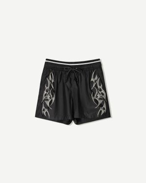 Bershka Printed Double Waist Swimming Trunks - Black