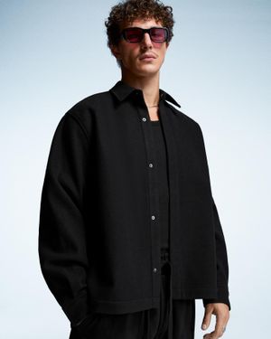 Bershka Boxy-Fit Flannel Overshirt - Black