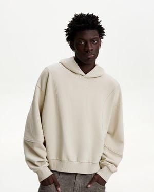 Bershka Boxy Fit Hooded Sweatshirt - Natural