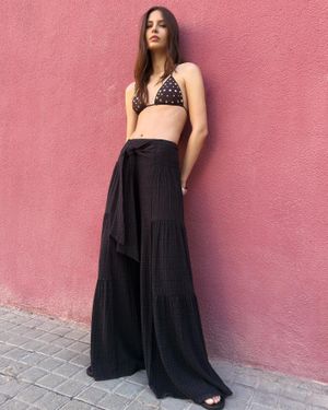 Bershka Textured Wide-Leg Pants - Pink