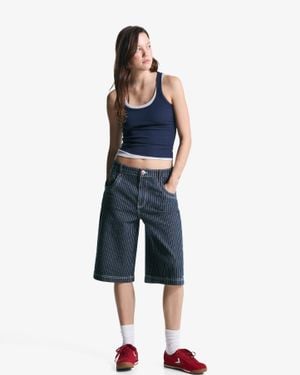 Bershka Wnba Denim Skater Bermuda Shorts - Blue