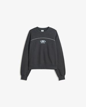 Bershka Printed Boxy Sweatshirt - Black