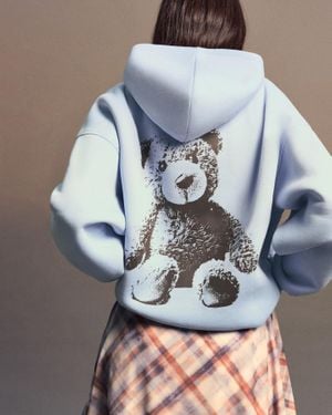 Bershka Printed Hoodie - Blue