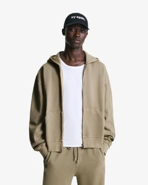 Bershka Faded-Effect Piqué Zip-Up Sweatshirt - Natural
