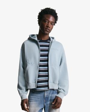 Bershka Cropped Sweatshirt With Zipper And Embroidery - Blue