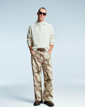 Bershka Baggy Printed Jeans - Natural