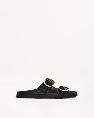 Bershka Flat Slider Sandals With Buckles - Black