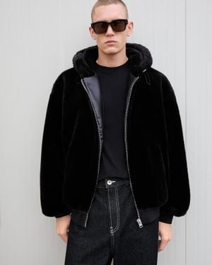 Bershka Faux Fur Hooded Jacket - Black