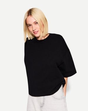 Bershka Heavy Cotton Boxy Fit Short Sleeve T-Shirt - Black