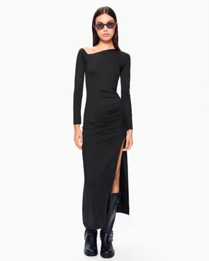 Bershka Asymmetric Long Sleeve Midi Dress - Black