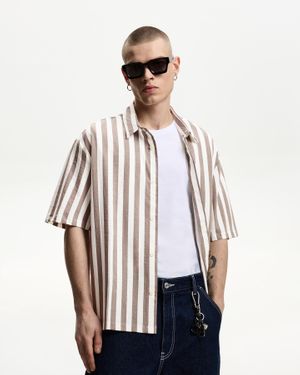 Bershka Short Sleeve Relaxed Fit Shirt - White