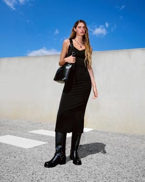 Bershka Flowing Midi Dress With Blond Lace - Blue