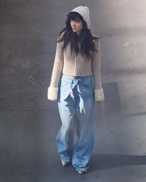 Bershka Wide Leg Jeans With Crossover Waistband - Blue