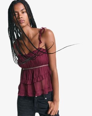 Bershka Rustic Strappy Top With Studs - Red