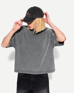 Bershka Heavy Cotton Boxy Fit Short Sleeve T-Shirt - Gray