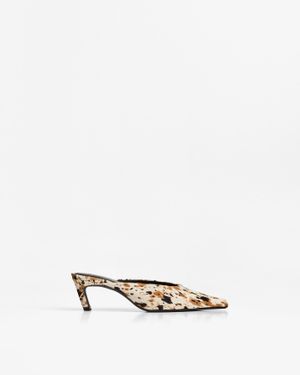 Bershka Animal Print Leather Mules - White