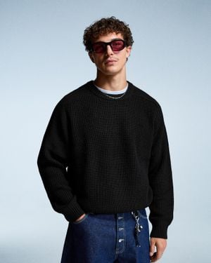 Bershka Purl Knit Wool Blend Sweater - Black