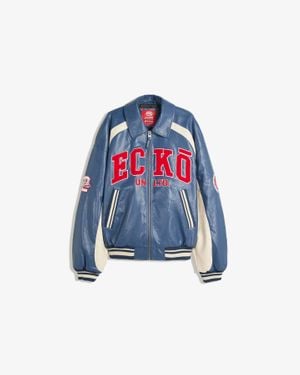 Bershka Ecko Unltd Leather Effect Jacket - Blue