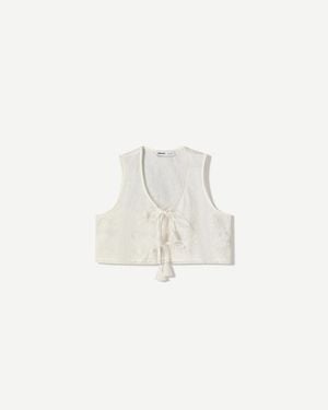 Bershka Cropped Vest With Embroidered Ties - White