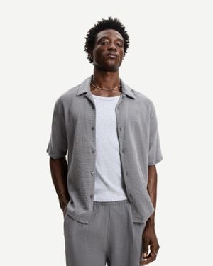 Bershka Textured Short Sleeve Shirt - Gray