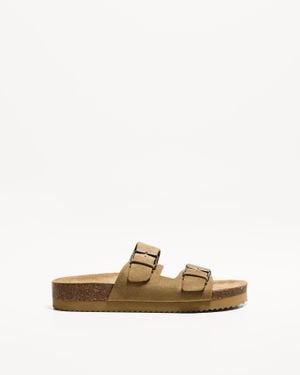 Bershka Buckled Flat Slider Sandals - Metallic