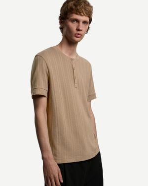 Bershka Textured Short Sleeve T-Shirt With Buttons - Natural