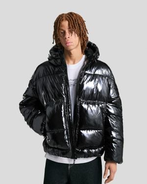 Bershka Hooded Puffer Jacket - Black