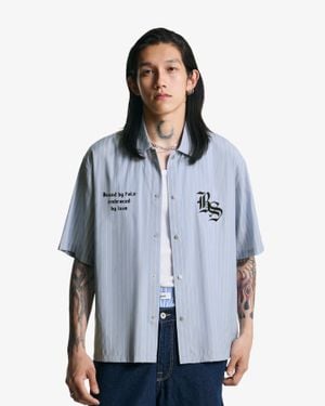 Bershka Embroidered Short Sleeve Shirt - Blue