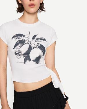 Bershka Printed Short Sleeve T-Shirt With Knot - White