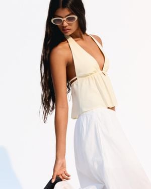 Bershka Linen Blend Halter Top - Natural
