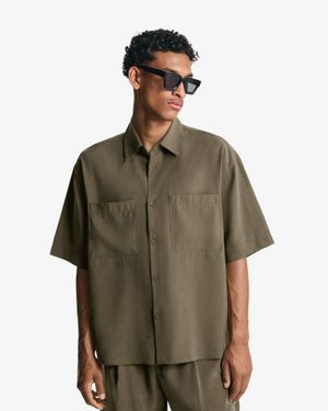 Bershka Short Sleeve Boxy Fit Shirt - Green