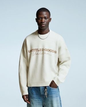 Bershka Printed Jacquard Sweater - Blue